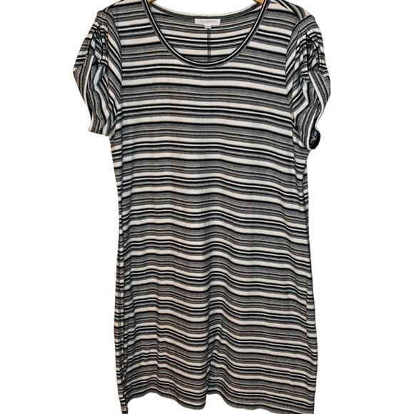 Talbots Dress Women's Size Large T-Shirt Knit Black White Cutout Sleeve Comfort - Picture 2 of 7